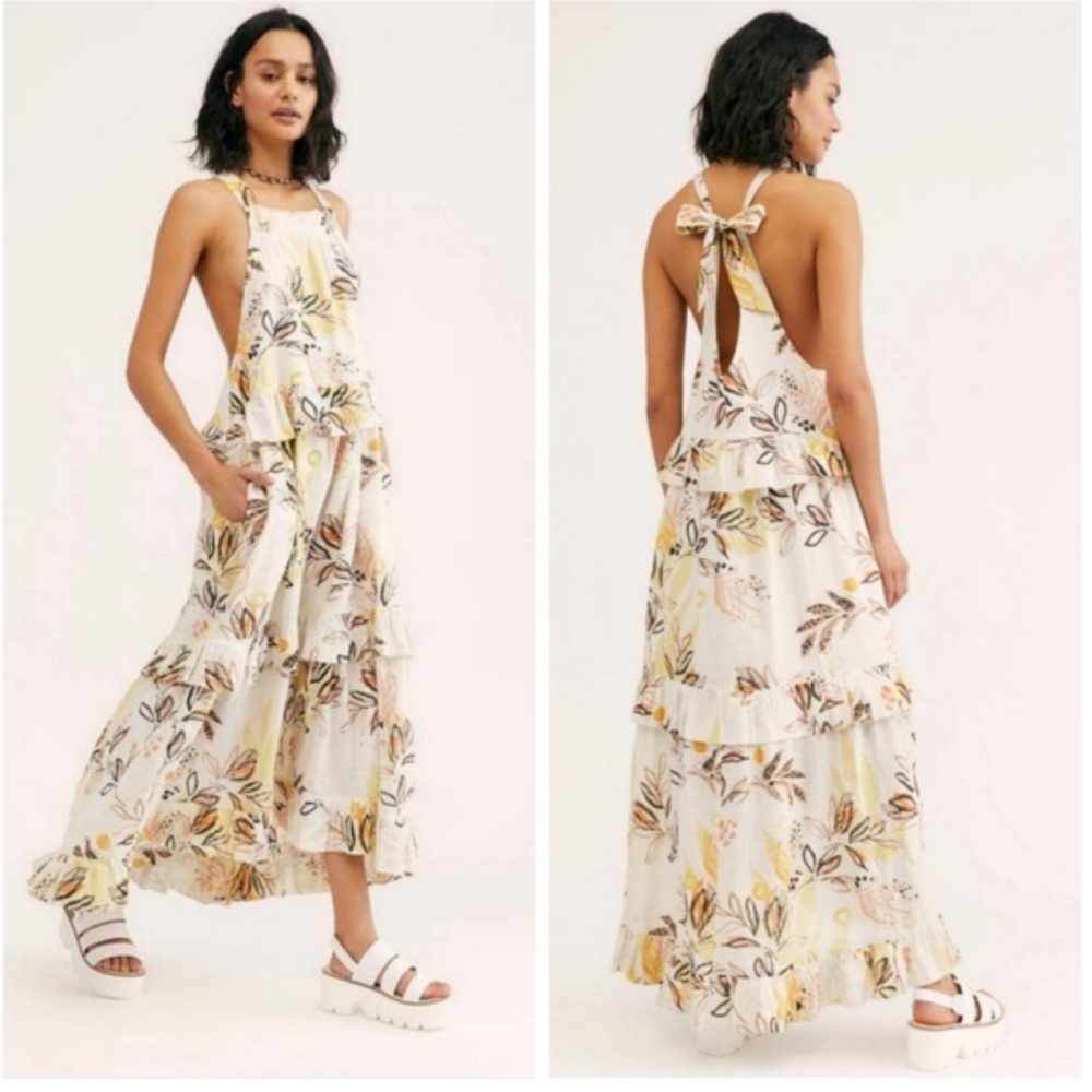 Free People Anita Cotton Floral Ruffle Maxi Dress